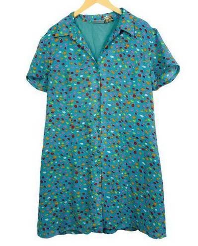 Kathie Lee Collection Vintage  90s Colorful Blue Mini Shirt Dress Size 16