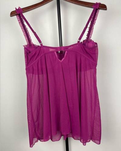 Frederick's of Hollywood Frederick’s of Hollywood Fuchsia Purple Mesh Ruffle Lingerie Sheer Top Dress