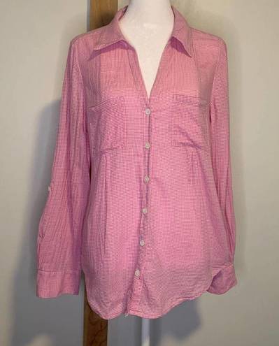 Joie  pink & white gingham button down shirt size S