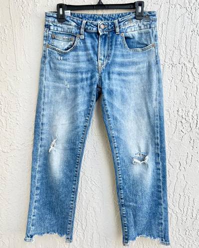 R13  Boy Straight Mid-Rise Distressed Stretch Crop Jeans Carlton Women's Size 29