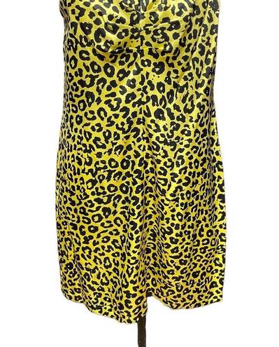 Michelle Mason  Strappy Mini Dress Neon Yellow Leopard Print Size 10