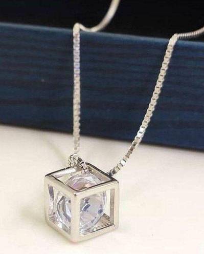 Nordstrom Sterling 925 Stamped Floating Diamond Box Chain Necklace 