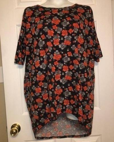 LuLaRoe  Size M Irma Red Gray Roses Floral Top