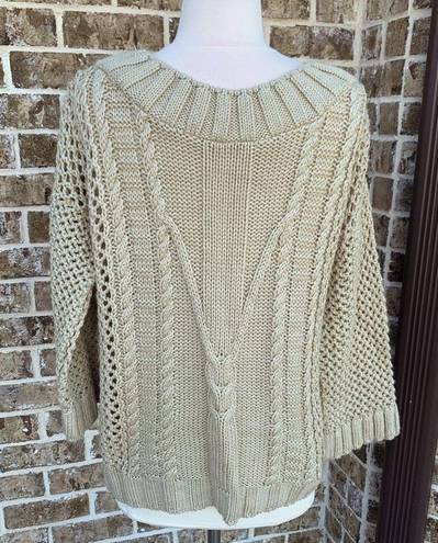 Alya  Francesca Sweater Light Tan Crochet Pullover Womens Fits S M New