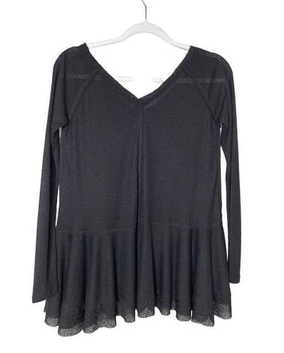 Chelsea and Violet C&V  Peplum Top in Black Knit Ribbed Long Sleeve Size XS New