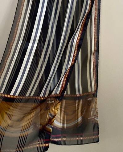 Liz Claiborne Vtg  silk Scarf rectangular neck hair 10“ x 52” Gold cord Striped