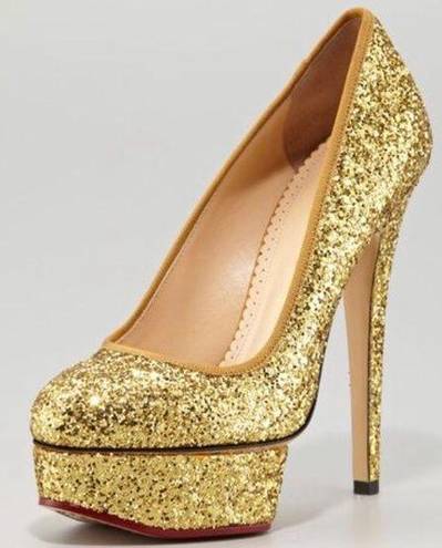 Charlotte Olympia  Gold Glitter Priscilla Platforms