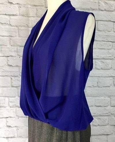 RD Style Blue crossover sleeveless chiffon top, womens royal blue V-neck surplice blouson