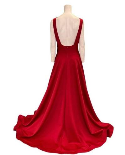 Jessica Angel  898 Open Back Mesh Insert V-neck Maxi Gown Red Size Small NWT