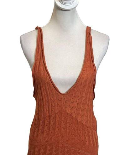 Free People  Slipping Away Mini Dress Ginger Spice V Neck Knit Womens Size L New