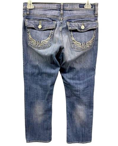 Rock & Republic  Denim Kendall Crop Blue Jeans Embroidered Button Flap Women’s 12