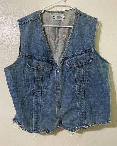 Womens Denim Vest Jacket Snap Button Blue Western Rockability Cowgirl 90's XL