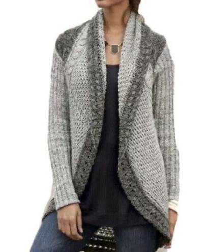 CAbi  Sweater Shadow Circle Gray Shawl Collar Chunky Knit Open Cardigan Sz Medium