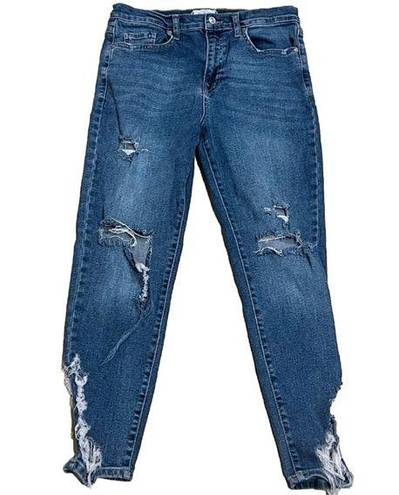 We The Free  People Distressed Skinny Ankle Crop High Rise Jeans Size 30 Blue