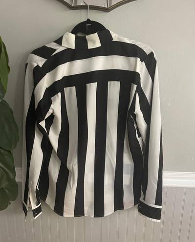 DKNY Women’s  Mixed Striped Button Down Shirt Black White Size XS