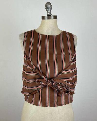 J.O.A. Brown Stripe Knot Crop Top