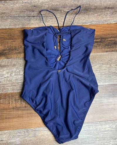 PilyQ NWT  NAT Keyhole Braided One Piece Swimsuit Navy Blue Medium