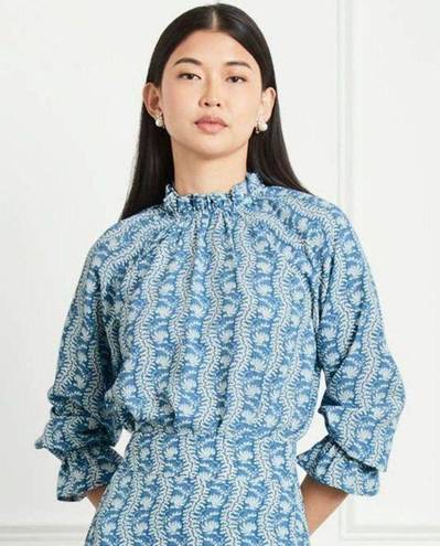 Hill House NWT  Blue Linear Floral Poly Crepe The Millie Top Size XL