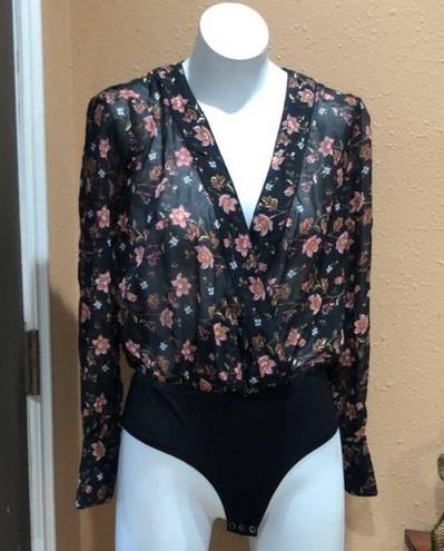 J.O.A. Floral long sleeve open back bodysuit