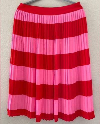 J.Crew  Factory Red & Pink Pleated Midi Skirt Striped | 10