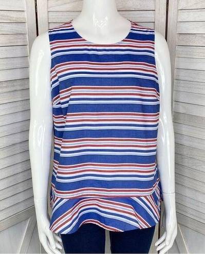 Tommy Hilfiger  Striped Peplum Hem Sleeveless Blouse Medium Tank Top Blue Red