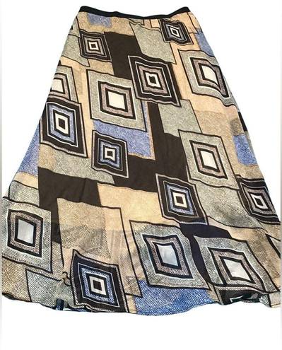 Pleione GUC  maxi skirt Brown/tan/Blue squares sz Large tan underskirt - #970‎