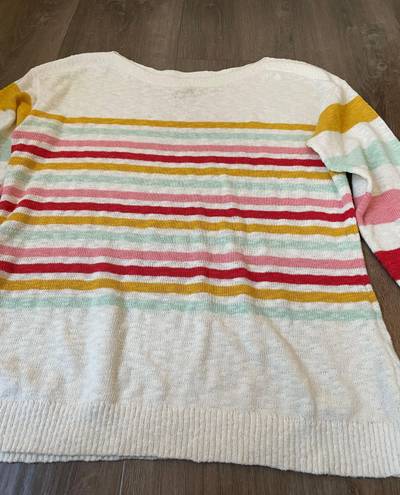 Talbots Plus Boatneck Sweater 3/4 sleeve cream rainbow stripe Women’s size 1X