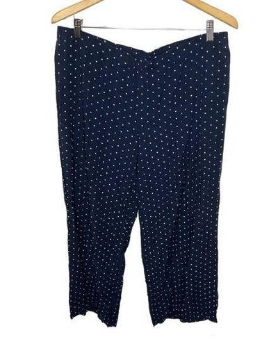 J.Jill  Women's Rayon Polka Dot Casual Pants Wide Leg Navy White Pockets Large