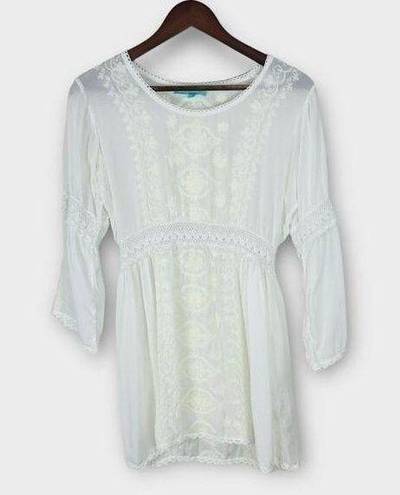 Melissa  Odabash White Embroidered 3/4 Sleeve Mini Beach Dress Medium