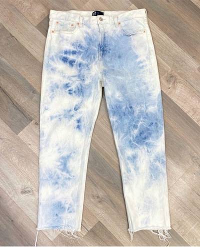 Gap  Tie Dye High Rise Raw Hem Cropped Boyfriend Jeans White Blue 10