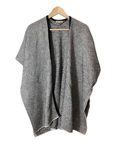 Loft  Sweater Poncho Shawl XS/S Black Ivory Check Cardigan Wrap Shawl