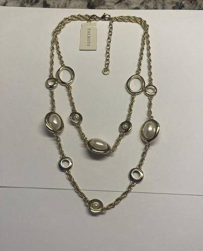 Talbots  Gold Tone Faux Pearl Statement Necklace NWT Double Strand