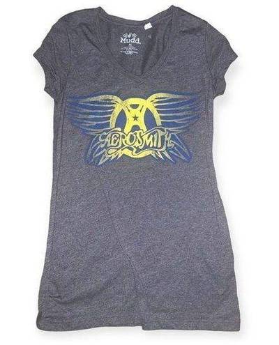 Mudd  Women's shirt Size Juniors medium Aerosmith rock band gray baby tee