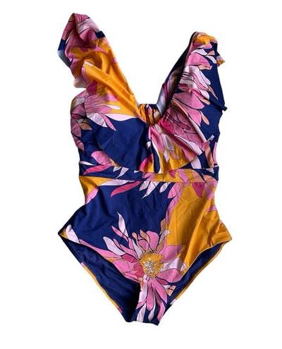 Trina Turk Breeze Ruffle Plunge One Piece Swimsuit Size 14