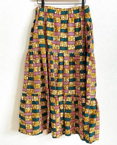 Krass&co The OULA  Vibrant Abstract Tiered Cotton Midi Skirt Women's Large