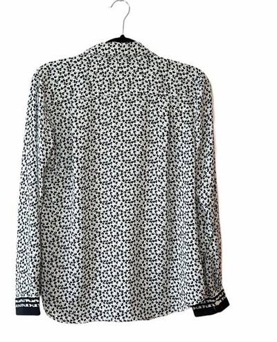 The Loft  White & Black Ditsy Floral Print Collared Button Down Blouse