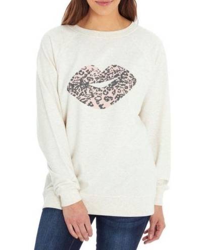 Wildfox  Women’s Lip Animal Print Kiss Statement Crewneck Sweatshirt Pullover