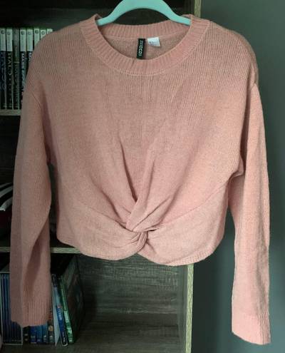 Divided Pink Cropped Front Knot Sweater Cottage Core Girly