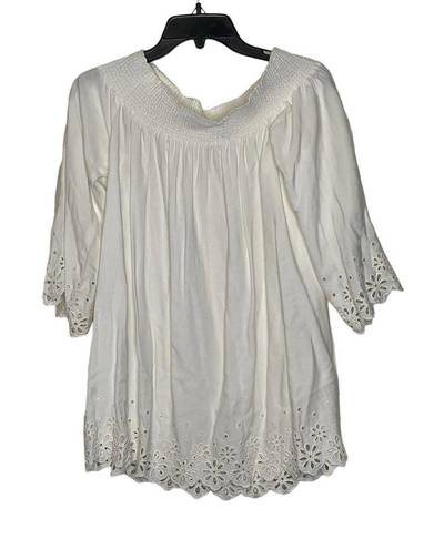 Daniel Cremieux  Blouse Top Size Small White With Floral Lace Rayon Womens