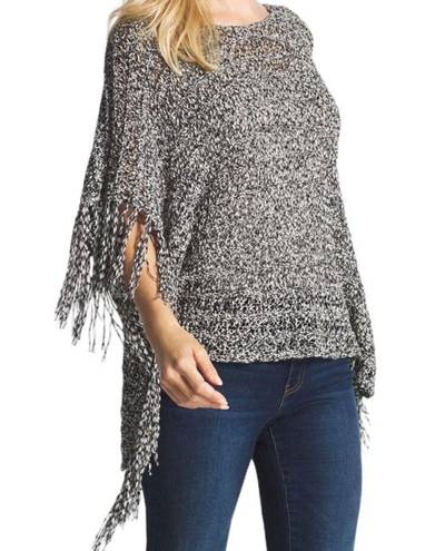 Chico's NWT Chico’s Fallon Fringe Open Weave Poncho Cotton Blend Shark Bite Hem