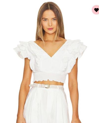 Revolve White Ruffled Crop Hailey Top