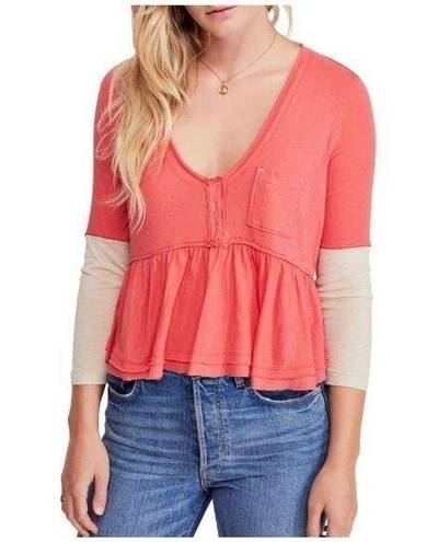 Free People  Women's Colorblock Cotton Peplum Cropped Top Size Small