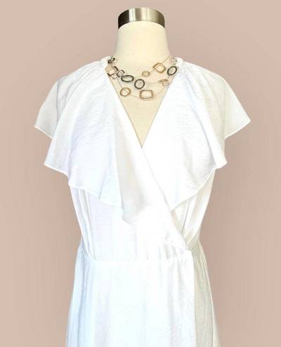 Vince  White Wrap Dress Flutter Sleeve V-Neck Ruffle Cape Midi Designer XS NWOT