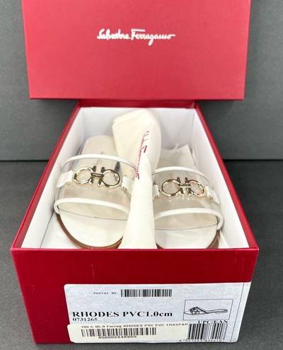 Salvatore Ferragamo  Rhodes Pvc Gancini Logo White Leather Flat Sandals Size US 5