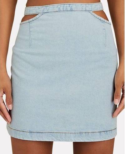 We Wore What New  Cut Out Mini Skirt Denim Super Light Blue Comfort Indigo Large