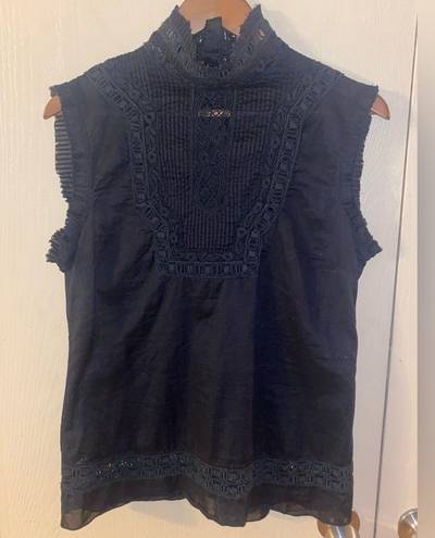 Hale Bob  Black Ruffle Lace Mock Neck Prairie Top - size medium