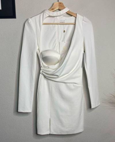 Alamour NEW  Dress Johanne Bustier Long Sleeve White Fitted Mini Dress Size XS