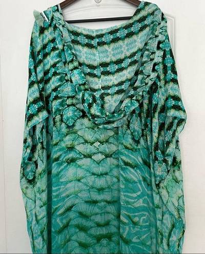 Rococo  SAND turquoise blue embellished hooded kaftan maxi x Small One Size Fits