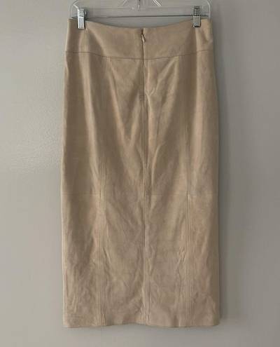 Vince Lamb Leather  Faux Wrap Midi in Marzipan Beige Suede Leather Skirt…