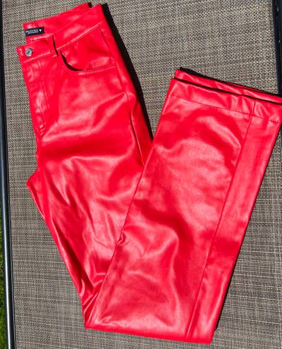 ZARA Red Leather Straight Pants